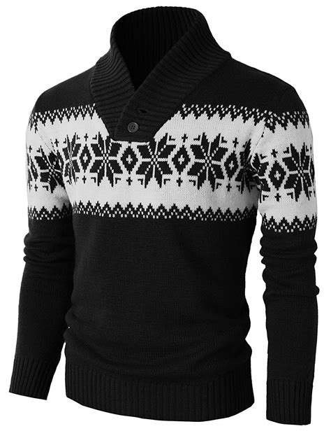 Mens Fashion Shawl Collar Pullover Christmas Sweater With Snowflake Pattern Kmoswl0102 Black