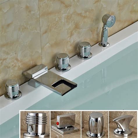 Luxury Widespread 5pcs Waterfall Bath Tub Faucet With Handheld Shower