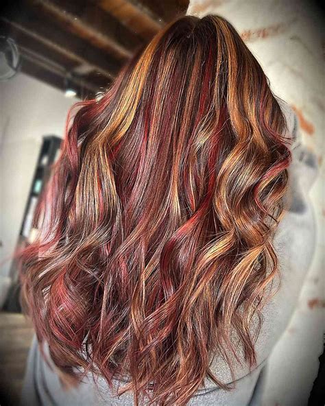 Dark Brown Hair With Red And Blonde Highlights Underneath