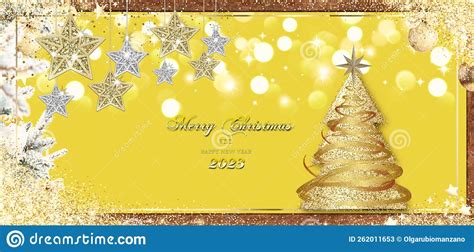 Merry Christmas And Happy New Year Greeting Card With Christmas