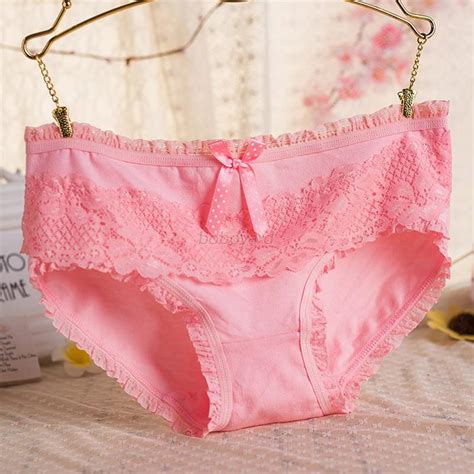 Women Bow Panties Sexy Underpants Cotton Briefs Lace Ruffled Underwear