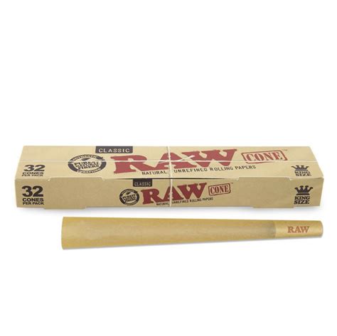 Raw Classic Natural Unrefined King Size Pre Rolled Paper Cones 32 Pack Cone Stock Oz