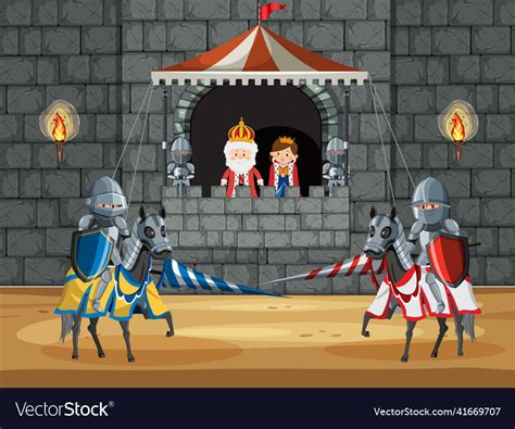 Middle ages with royal characters and knights Vector Image