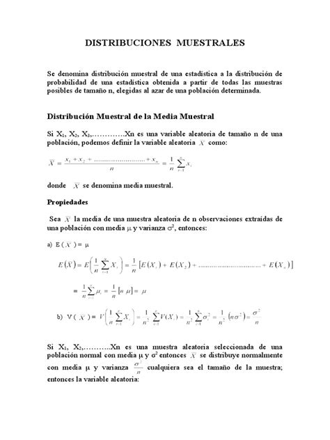 Distribuciones Muestrales Pdf Media Muestreo Estadísticas