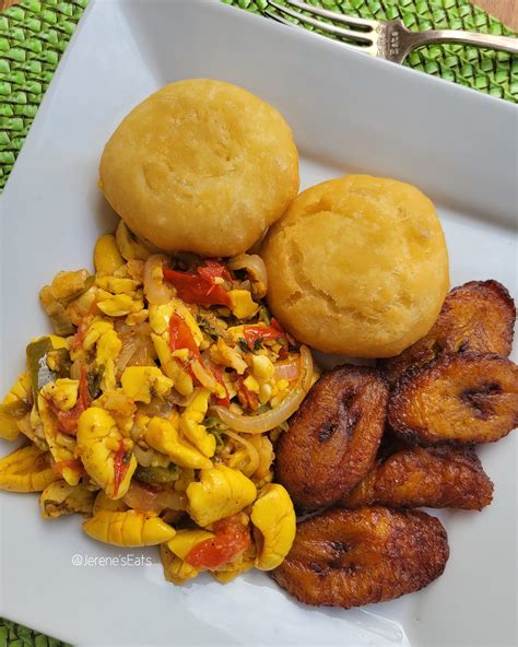 Ackee And Saltfish With Fried Dumplings And Sweet Plantain JamaicanFood