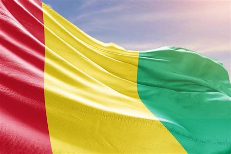 Premium Photo | Guinea national flag waving in the sky