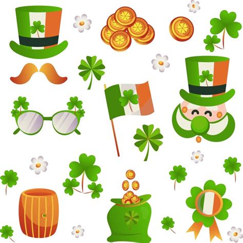 Premium Vector St Patricks Day Vector Elements Set Isolated On White Background Flat Cartoon