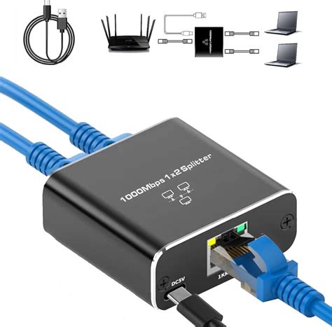 High Speed 1000mbps Ethernet Splitter 1 To 2 Gigabit Ethernet Splitter With Usb Power Cable