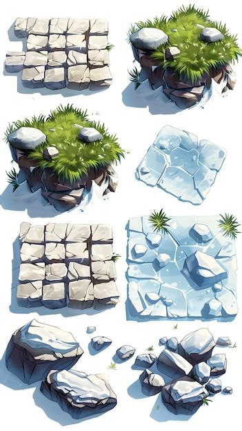 Isometric 2d Game Texture Tiles 2d Cartoon Level Ground Blocks Of Various Materials Rock Sand Ic