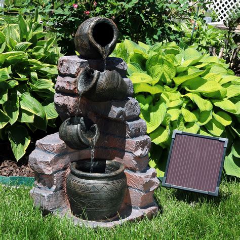 Sunnydaze Crumbling Bricks & Pots Solar Outdoor Water Fountain with Battery 27" - Walmart.com ...