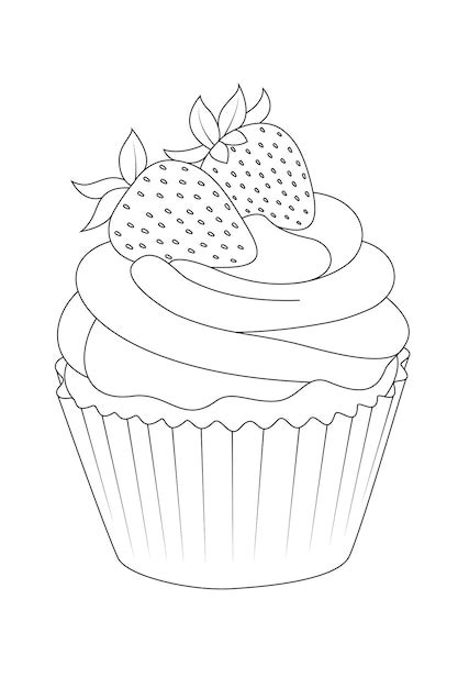 Ilustra O Desenhada M O De Cupcake De Morango P Gina Para Colorir