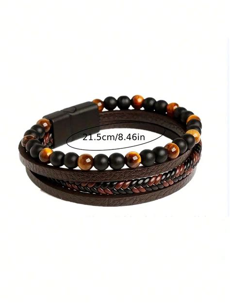 Pulseira Tran Ado E Contas Em Camadas Para Homens Shein Pt