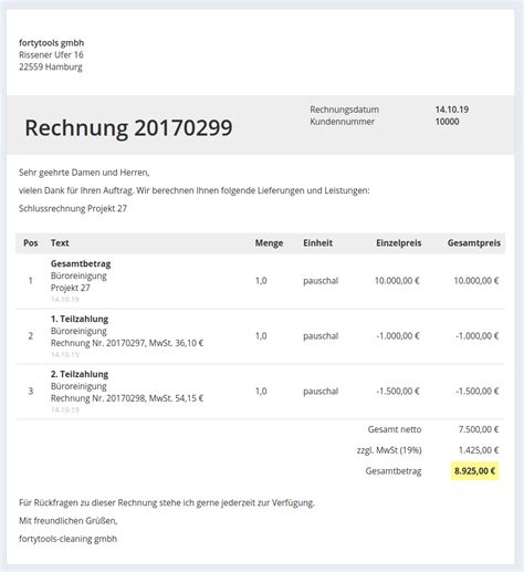 Abschlagszahlungen Schlussrechnung Funktionen Von Fortytools