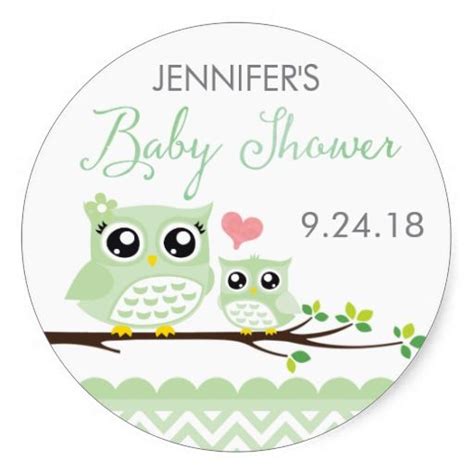 Owl Baby Shower Sticker Label Green Chevron Zazzle Owl Baby