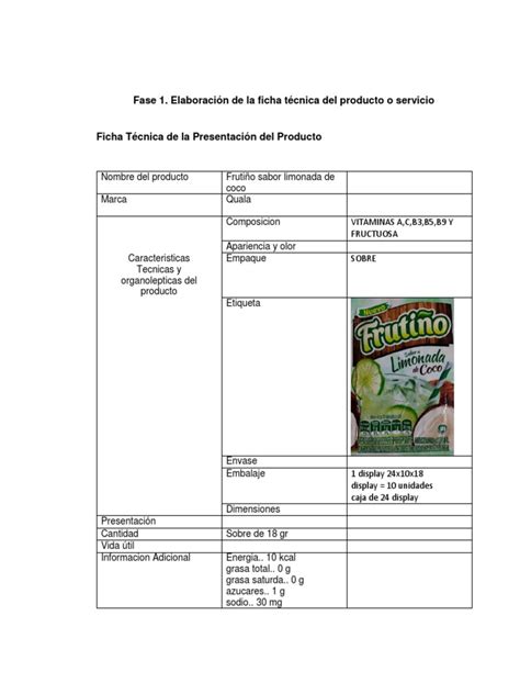 Fase 1 Elaboración De La Ficha Técnica Del Producto O Servicio