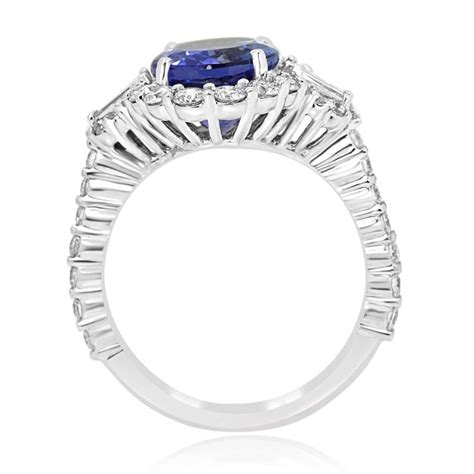 Tanzanite Oval White Diamond Halo Three Stone Bridal Cocktail Fashion