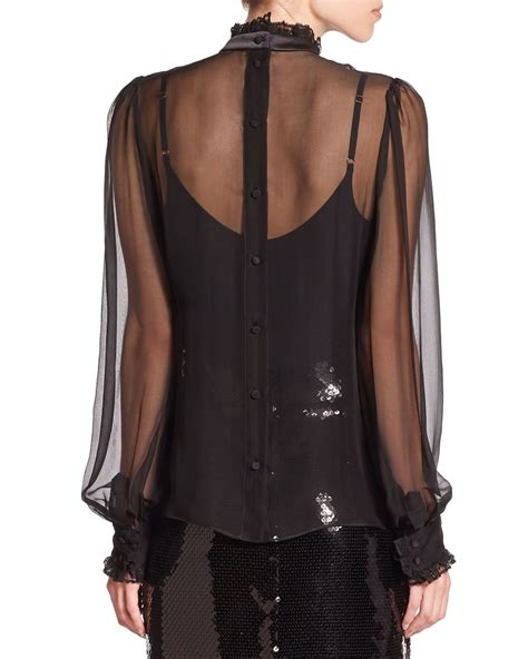 Dolce Gabbana Sheer Chiffon Ruffle Bib Blouse In Black Lyst