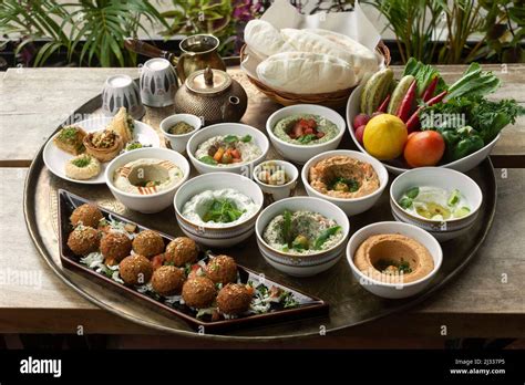 Mixed Middle Eastern Meze Vegetarian Food Sharing Platter In Istanbul