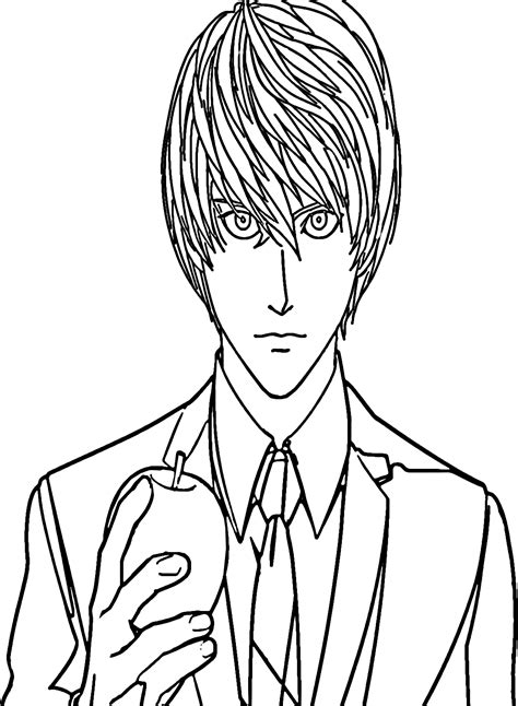 Yagami Light Holding Apple Coloring Page Free Printable Coloring Pages