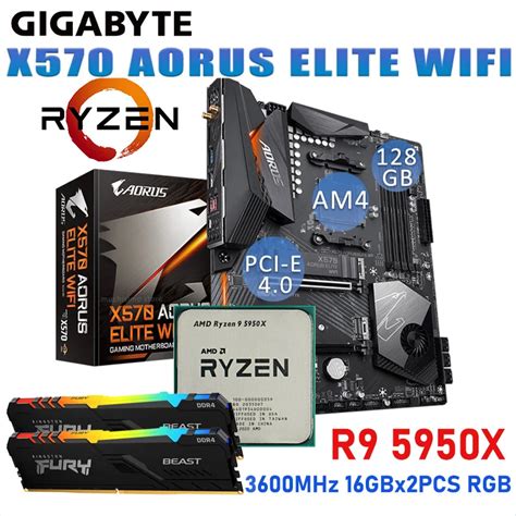 Gigabyte X570 Aorus Elite Wi Fi Am4 Motherboard Amd Ryzen 9 5950x Processor Kingston 3600mhz