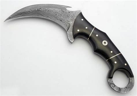 Damascus Karambit Knife With Bull Horn Handle And Sheath Karambit