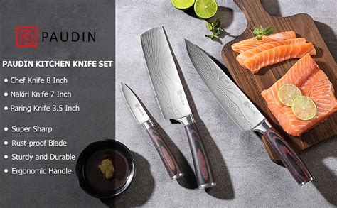 Paudin Chef Knife Set Of 3 Sharp Knife Set High Carbon Stainless