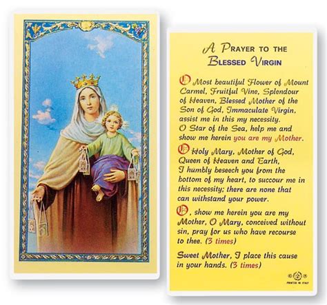 Our Lady of Mt. Carmel Laminated Prayer Cards 25 Pack