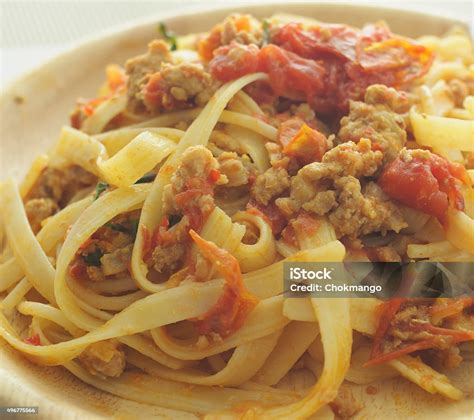 Italian Fusion Food Spaghetti With Thai Northern Style Chilli Dip Stock