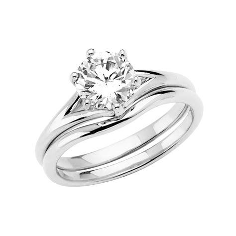 Fb Jewels Fb Jewels 14k White Gold Cubic Zirconia Cz Wedding Band And Engagement Bridal Ring