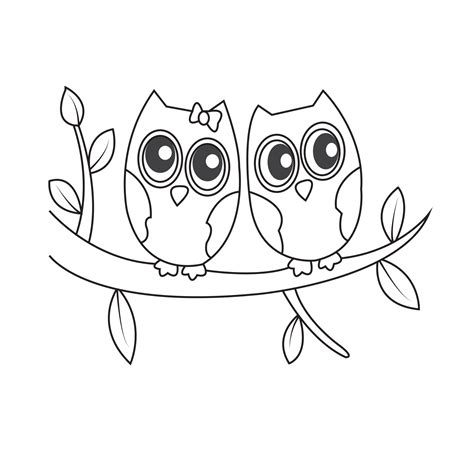 Owls Coloring Page Vector Art At Vecteezy