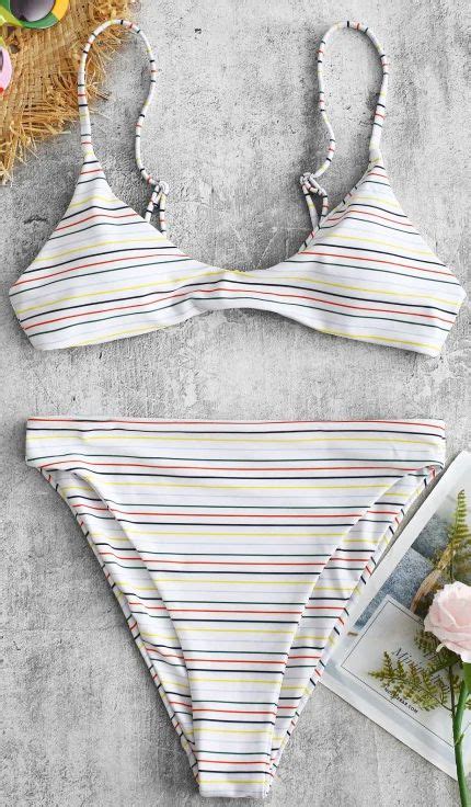 2019 Zaful Colorful Stripe High Leg Bikini Set Bikinis High Leg