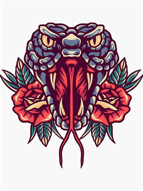 Viper And Roses Retro Illustration Sticker For Sale By Sabdatinta Redbubble