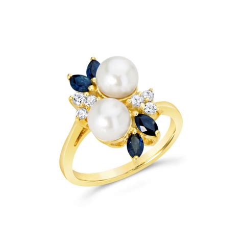 14KYG Vintage Pearl, Diamond, and Sapphire Ring