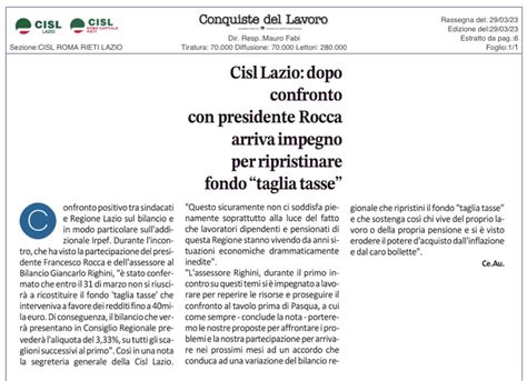 Cisl Lazio S Tweet Oggi 29marzo Su Conquiste Del Lavoro Resoconto