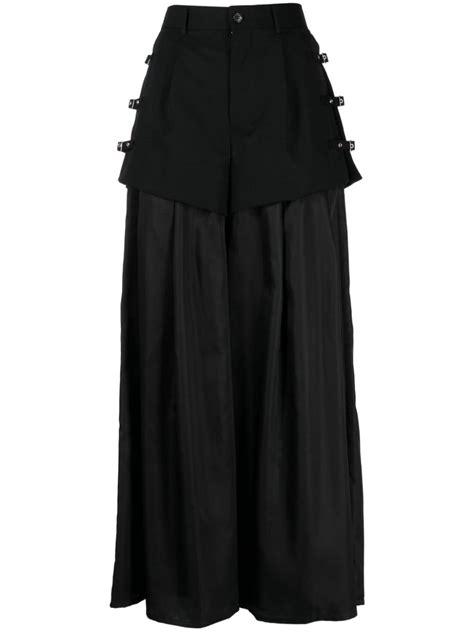 Noir Kei Ninomiya Layered Effect Wool Palazzo Pants Farfetch