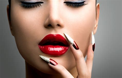 1920x1224 Red Model Nails Woman Lips Anna Subbotina Girl Hand