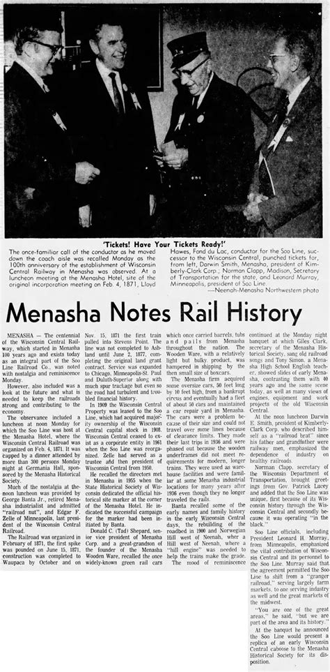 MENASHA: Menasha Notes its Rail History