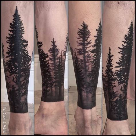 Forest Tattoo On Leg Forest Tattoos Silhouette Tattoos Tree Sleeve