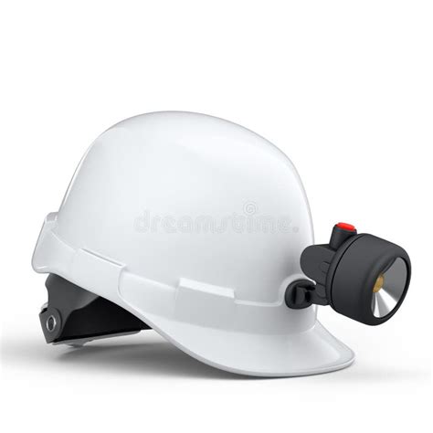 White Safety Helmet Or Hard Cap With Flashlight Isolated On Wihte