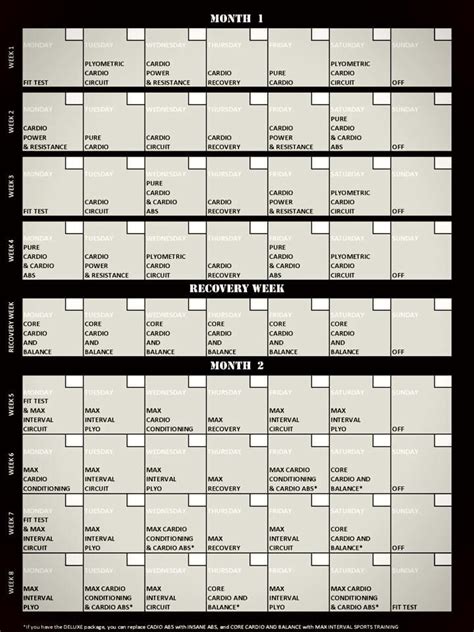 Insanity Fit Test Sheet Printable Leeanne Solis