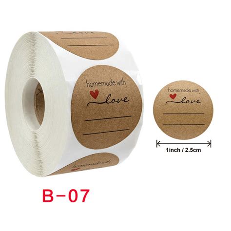 500pcs Roll Handmade With Love Stickers 1 Inch Brown Kraft Label