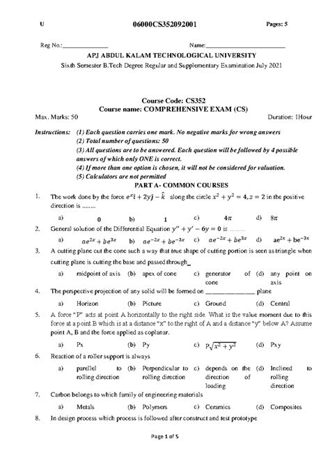 CS352 QP 06000CS Course Code CS 352 Course Name COMPREHENSIVE EXAM