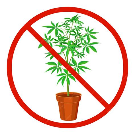 Signo De Prohibición De Marihuana Círculo Cruzado Rojo Con Planta