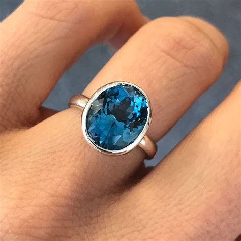 Large London Blue Topaz Oval Gemstone Ring Solitaire Large Etsy Canada