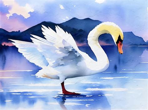 Premium AI Image | Swan Watercolor Painting Reproduction Artistic Illustration