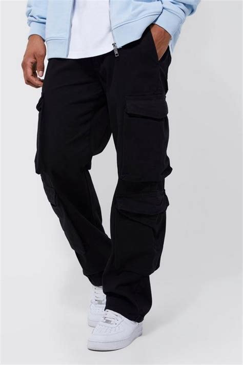 Mens Fixed Waist Relaxed Peached Twill 3d Cargo Pants Boohoo Uk