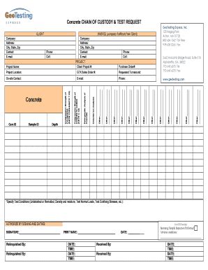 Fillable Online Concrete Chain Of Custody Test Request Fax Email Print