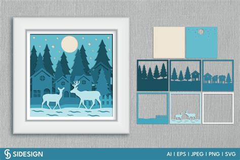 Deer In Christmas Night 3D Layered Papercut Christmas SVG