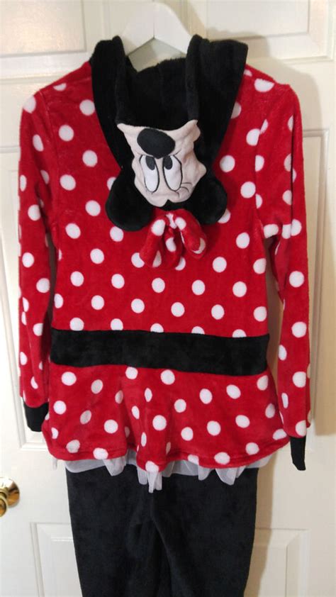 Minnie Mouse Pajamas 1 Piece Fleece Hooded Womens Size Small 4 6 Ebay