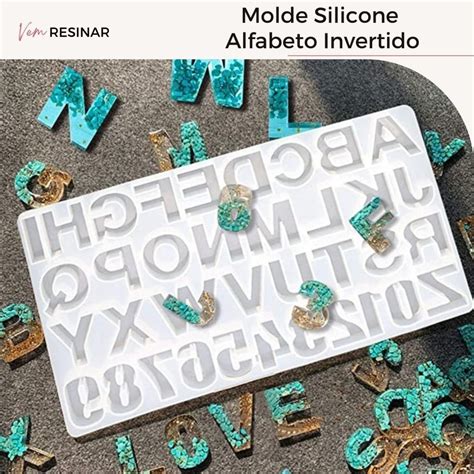 Molde Silicone Alfabeto e Número Invertidos p Resina Epóxi